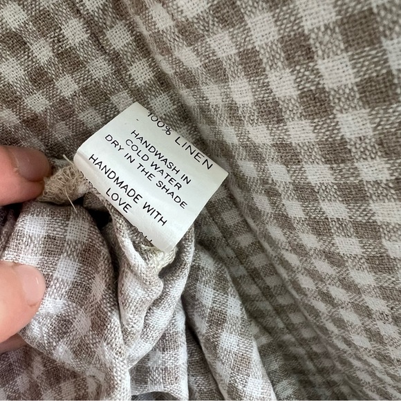 Natural/White Gingham Midi-Dress with Square Neck & Side Slit - Linen & Cotton - Picture 8 of 9